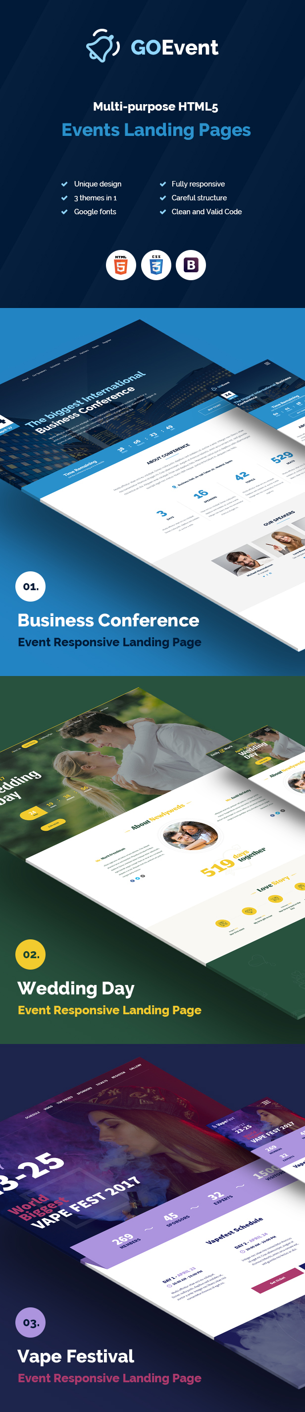 Event – Business Conference, Wedding Day & Vape Fest Multi-Purpose HTML5 Landing Pages - 1